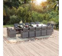 vidaXL Set Pranzo da Giardino 15 pz con Cuscini in Polyrattan Grigio