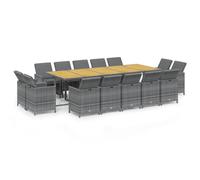 vidaXL Set Pranzo da Giardino 15 pz con Cuscini in Polyrattan Grigio