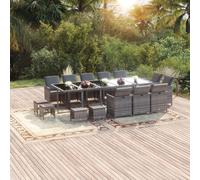 vidaXL Set Pranzo da Giardino 15 pz con Cuscini in Polyrattan Grigio