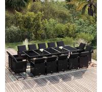 vidaXL Set Pranzo da Giardino 15 pz con Cuscini in Polyrattan Nero