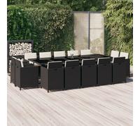 vidaXL Set Pranzo da Giardino 15 pz con Cuscini in Polyrattan Nero