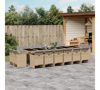 vidaXL Set Pranzo da Giardino 17 pz con Cuscini Beige Misto Polyrattan