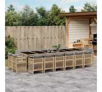 vidaXL Set Pranzo da Giardino 17 pz con Cuscini Beige Misto Polyrattan