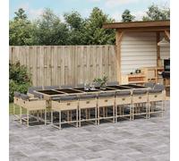 vidaXL Set Pranzo da Giardino 17 pz con Cuscini Beige Misto Polyrattan