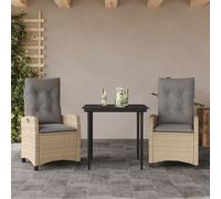 vidaXL Set Pranzo da Giardino 3 pz con Cuscini Beige Misto Polyrattan