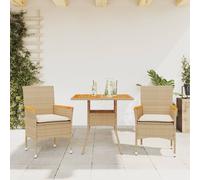 Set Pranzo da Giardino 3 pz con Cuscini Beige Polyrattan Acacia