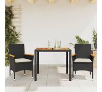 vidaXL Set Pranzo da Giardino 3 pz con Cuscini Nero Polyrattan Acacia