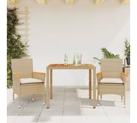 vidaXL Set Pranzo da Giardino 3pz con Cuscini Beige Polyrattan Acacia