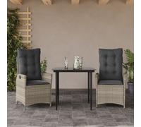 Set Pranzo da Giardino 3pz con Cuscini Grigio Chiaro Polyrattan