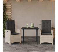 vidaXL Set Pranzo da Giardino 3pz con Cuscini Grigio Chiaro Polyrattan