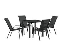 vidaXL Set Pranzo da Giardino 5 Pezzi in Acciaio Nero. Ha Un Tavolo Quadrato 80 x 80 cm e sedie. Perfetto per Il Patio all'aperto, Il Balcone, la terrazza, o per Rilassarsi in Un Lounge o Divano EST