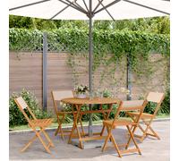 Set Pranzo da Giardino 5 pz Beige in Tessuto e Legno Massello