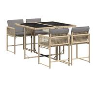 vidaXL Set Pranzo da Giardino 5 pz con Cuscini Beige Misto Polyrattan