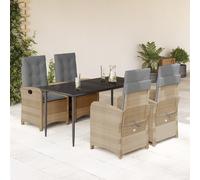 vidaXL Set Pranzo da Giardino 5 pz con Cuscini Beige Misto Polyrattan