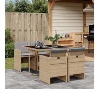 vidaXL Set Pranzo da Giardino 5 pz con Cuscini Beige Misto Polyrattan