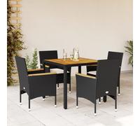 vidaXL Set Pranzo da Giardino 5 pz con Cuscini Nero Polyrattan Acacia