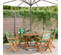 Set Pranzo da Giardino 5 pz Foglie in Tessuto e Legno Massello