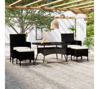 vidaXL Set Pranzo da Giardino 5 pz Polyrattan e Vetro Temperato Nero