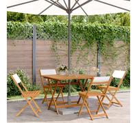 Set Pranzo da Giardino 5pz Crema in Tessuto e Legno Massello
