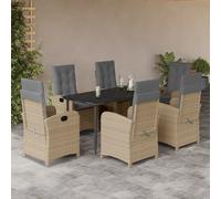 vidaXL Set Pranzo da Giardino 7 pz con Cuscini Beige Misto Polyrattan