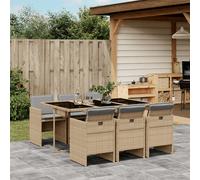 vidaXL Set Pranzo da Giardino 7 pz con Cuscini Beige Misto Polyrattan