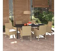 vidaXL Set Pranzo da Giardino 7 pz con Cuscini in Polyrattan Beige