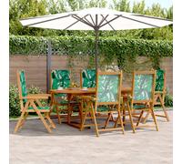 vidaXL Set Pranzo da Giardino 7 pz Foglie in Tessuto e Legno Massello
