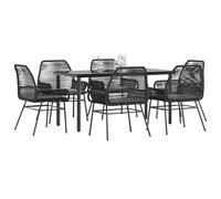 SET TAVOLO E SEDIE VIDAXL 7 pz Nero con Cuscini Polyrattan Vetro - 3334566