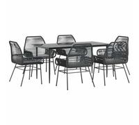 vidaXL Set Pranzo da Giardino 7 pz Nero con Cuscini Polyrattan Vetro, Set da Pranzo per Esterni, mobili da Pranzo da Giardino, Tavolo e sedie da Pranzo da Giardino