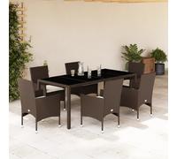 vidaXL Set Pranzo da Giardino 7pz con Cuscini Marrone Polyrattan Vetro