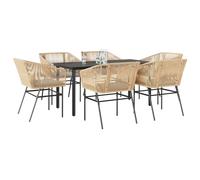 SET TAVOLO E SEDIE VIDAXL 7 pz con Cuscini Marrone Polyrattan Vetro - 3334622