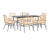 vidaXL Set Pranzo da Giardino 7pz con Cuscini Marrone Polyrattan Vetro