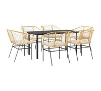 vidaXL Set Pranzo da Giardino 7pz con Cuscini Marrone Polyrattan Vetro, Set da Pranzo all'aperto, mobili da Pranzo da Giardino, Tavolo da Pranzo e sedie da Giardino