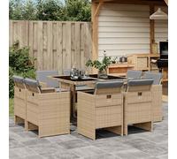 Set Pranzo da Giardino 9 pz con Cuscini Beige Misto Polyrattan