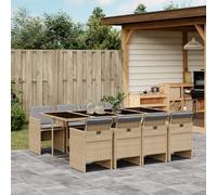 vidaXL Set Pranzo da Giardino 9 pz con Cuscini Beige Misto Polyrattan