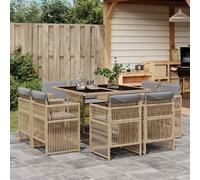 vidaXL Set Pranzo da Giardino 9 pz con Cuscini Beige Misto Polyrattan
