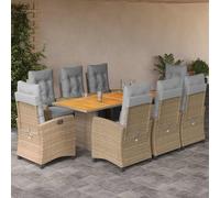 vidaXL Set Pranzo da Giardino 9 pz con Cuscini Beige Misto Polyrattan