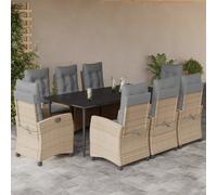 vidaXL Set Pranzo da Giardino 9 pz con Cuscini Beige Misto Polyrattan