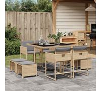 Set Pranzo da Giardino 9 pz con Cuscini Beige Misto Polyrattan