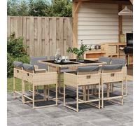 Set Pranzo da Giardino 9 pz con Cuscini Beige Misto Polyrattan