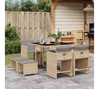 Set Pranzo da Giardino 9 pz con Cuscini Beige Misto Polyrattan