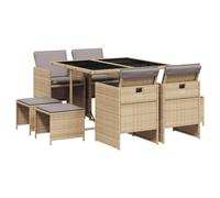 vidaXL Set Pranzo da Giardino 9 pz con Cuscini Beige Misto Polyrattan