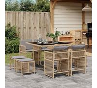 Set Pranzo da Giardino 9 pz con Cuscini Beige Misto Polyrattan