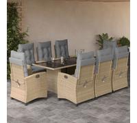 vidaXL Set Pranzo da Giardino 9 pz con Cuscini Beige Misto Polyrattan