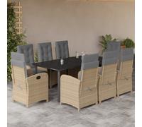 vidaXL Set Pranzo da Giardino 9 pz con Cuscini Beige Misto Polyrattan