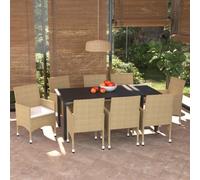 vidaXL Set Pranzo da Giardino 9 pz con Cuscini in Polyrattan Beige