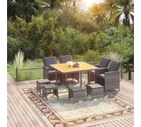 vidaXL Set pranzo da giardino 9 pz in polyrattan grigio con cuscini