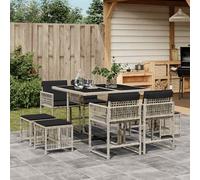 vidaXL Set pranzo da giardino 9 pz polyrattan con cuscini Grigio Chiaro