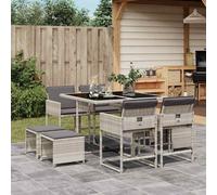 Set Pranzo da Giardino 9pz con Cuscini Grigio Chiaro Polyrattan