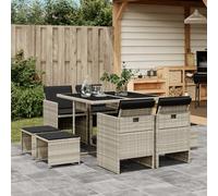 Set Pranzo da Giardino 9pz con Cuscini Grigio Chiaro Polyrattan